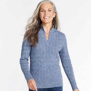 L.L. Bean Pink  Women's Double L Mixed-Cable Sweater, Splitneck Pink Size Small
